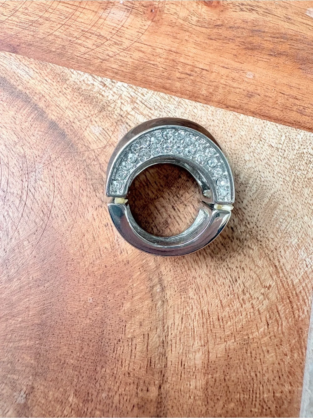 Vintage Black Cocktail Ring with Clear Stone Accents - Size 6 w/ Adjustable Band